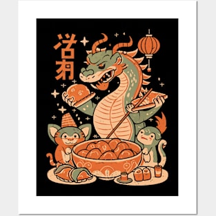 Aggresiv Dragon Dumpling Delight, Chinese Cartoon Style Posters and Art